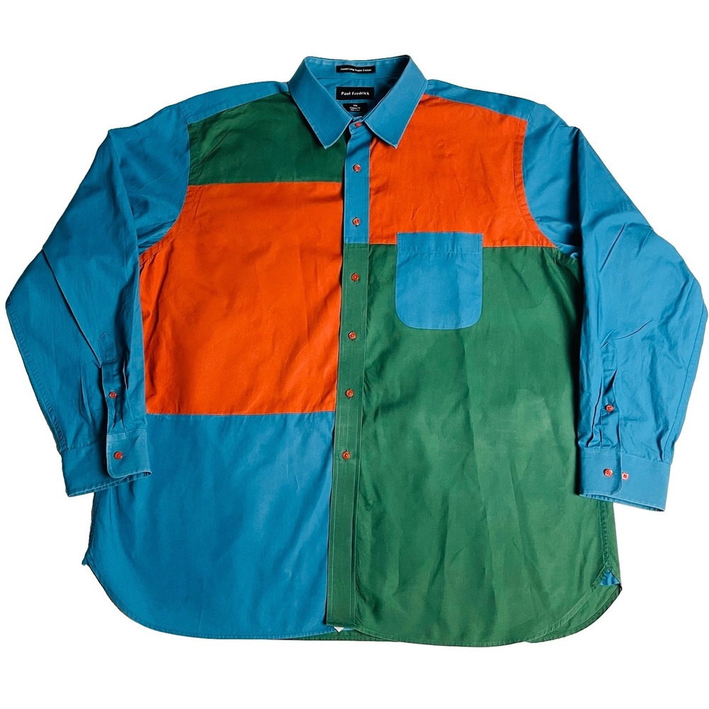 Paul Fredrick Dress Shirt Mens XXL 34/35 Classic Fit Cotton Colorblock Multi
